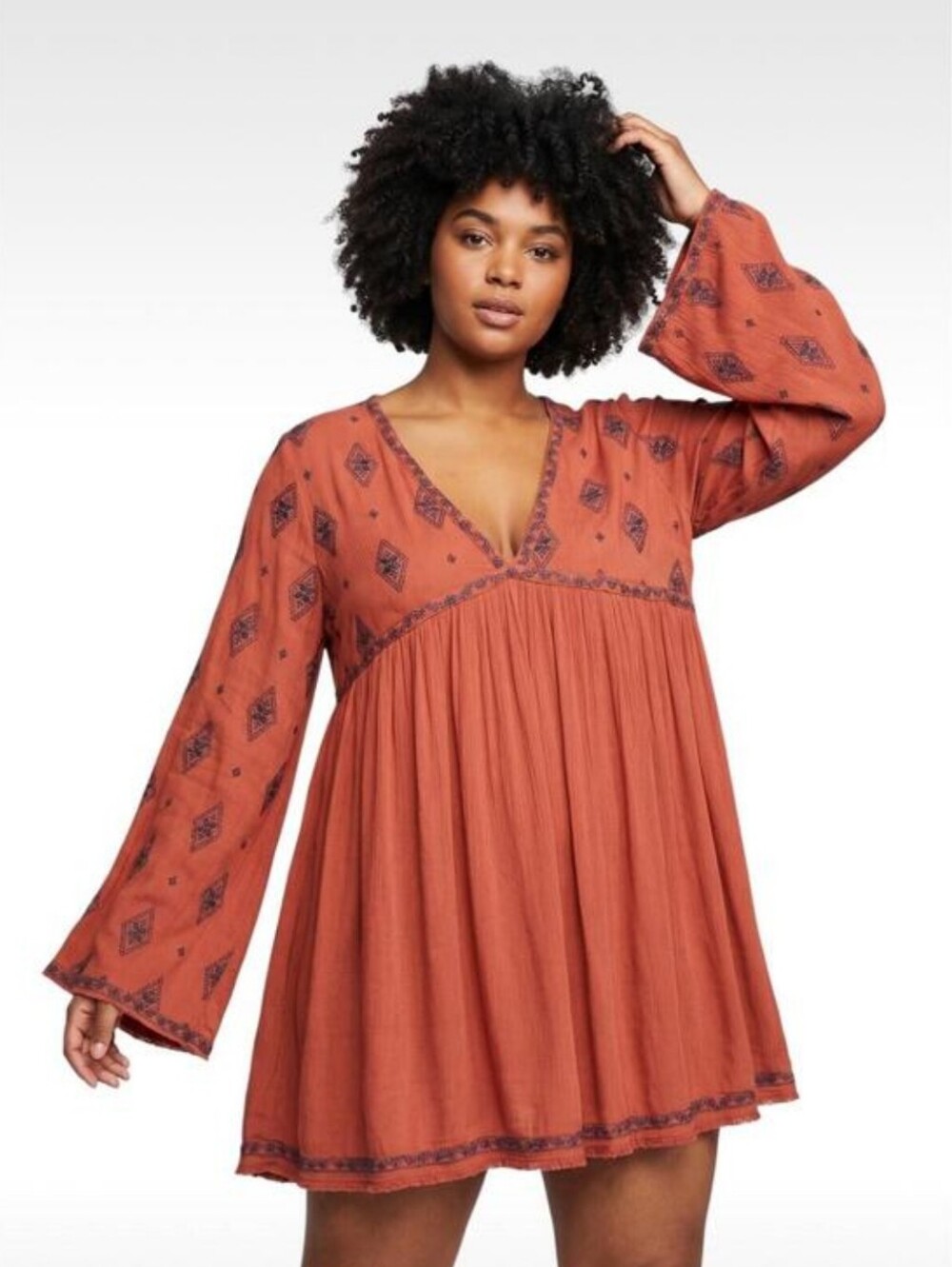 FREE PEOPLE Rustic Diamond Embroidered Tunic Top Size Large Retail $148 NWT